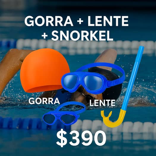 gorra natacion + lente piscina + snorkel