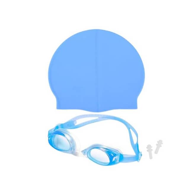 Lente natacion con gorra silicona celeste