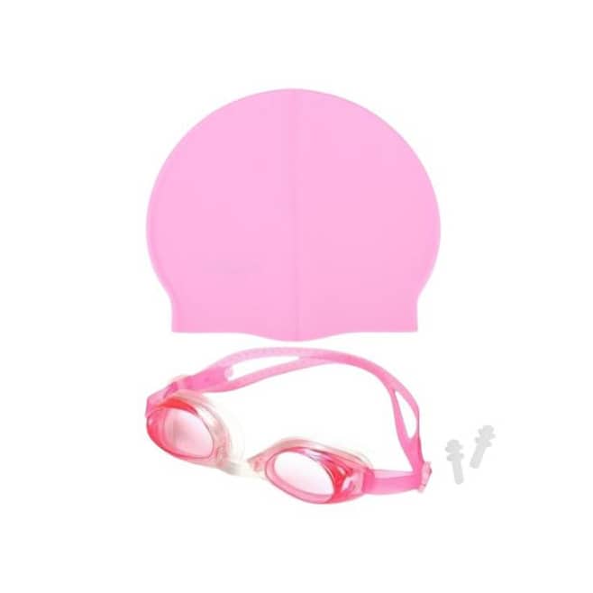 Lente natacion con gorra silicona rosada